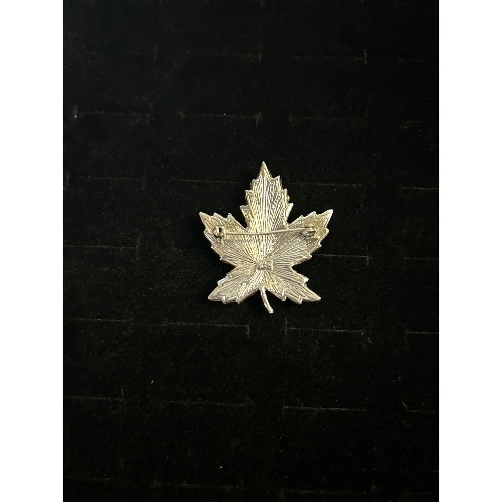 Vintage Coro Rhinestone Maple Leaf Brooch Silver Tone Fall Pin